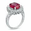 Thumbnail Image 2 of Oval Lab-Created Ruby and White Sapphire Frame Ring in Sterling Silver