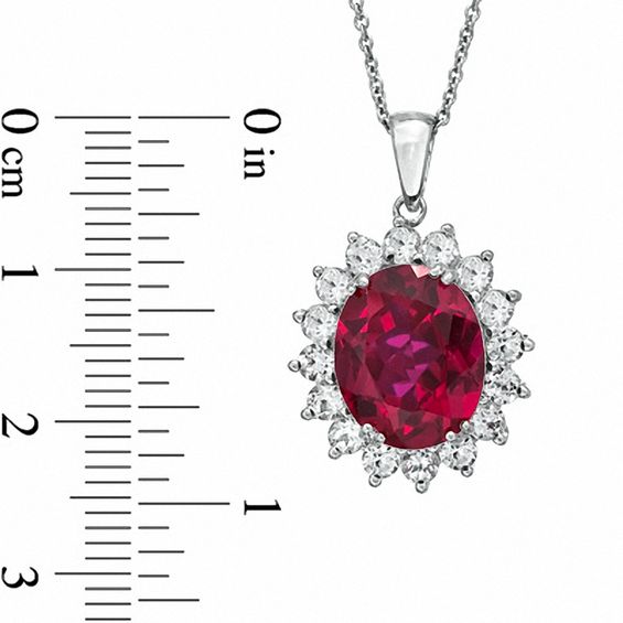 Oval Lab-Created Ruby and White Sapphire Frame Pendant in Sterling Silver