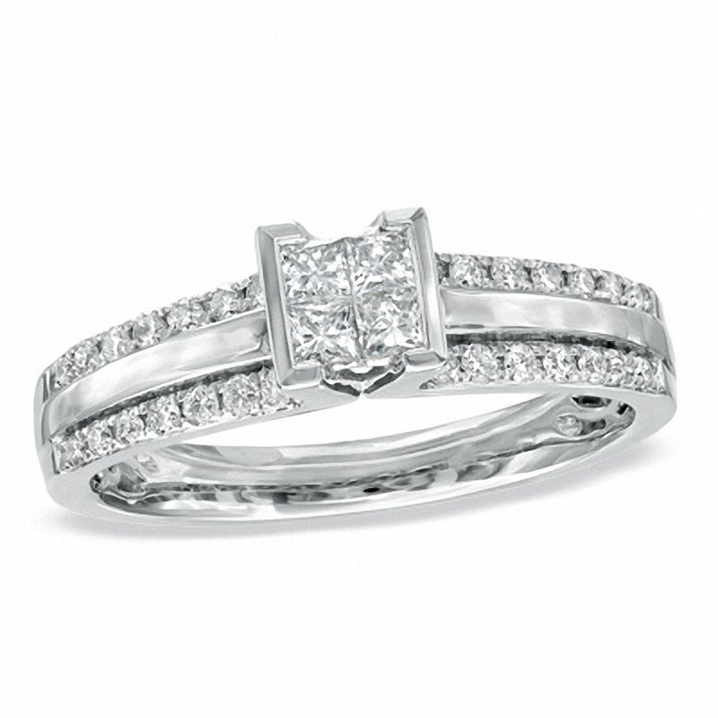 Main Image 1 of 0.50 CT. T.W. Princess-Cut Quad Diamond Engagement Ring in 14K White Gold