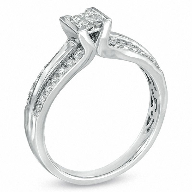 Main Image 2 of 0.50 CT. T.W. Princess-Cut Quad Diamond Engagement Ring in 14K White Gold