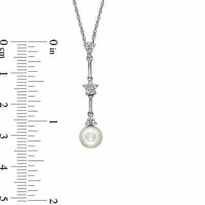 6.5-8.0mm Freshwater Cultured Pearl and Lab-Created White Sapphire Pendant and Earrings Set in Sterling Silver