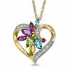 Multi-Gemstone Marquise Flower Heart Pendant in Sterling Silver with 14K Gold Plate