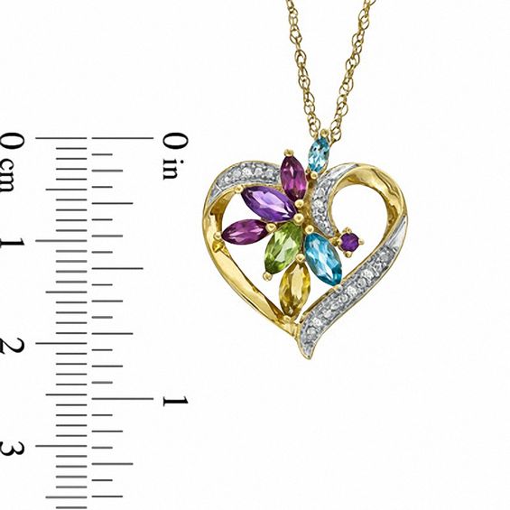 Multi-Gemstone Marquise Flower Heart Pendant in Sterling Silver with 14K Gold Plate