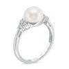Thumbnail Image 1 of 8.0-8.5mm Button Freshwater Cultured Pearl and Diamond Accent Ring in Sterling Silver