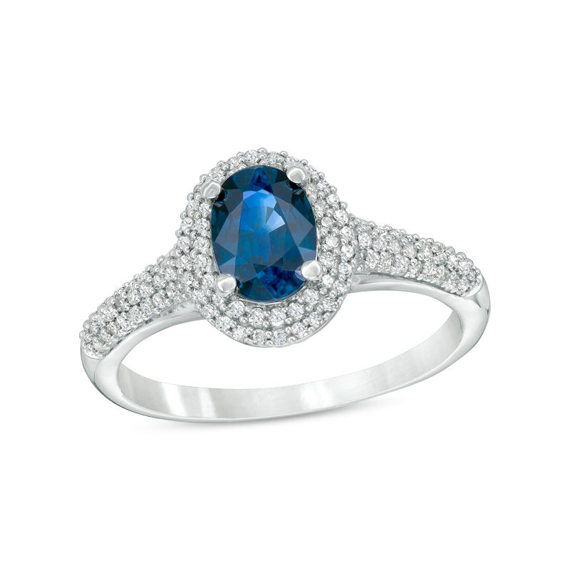 Blue Sapphire and 0.28 CT. T.W. Diamond Engagement Ring in 10K White Gold|Peoples Jewellers