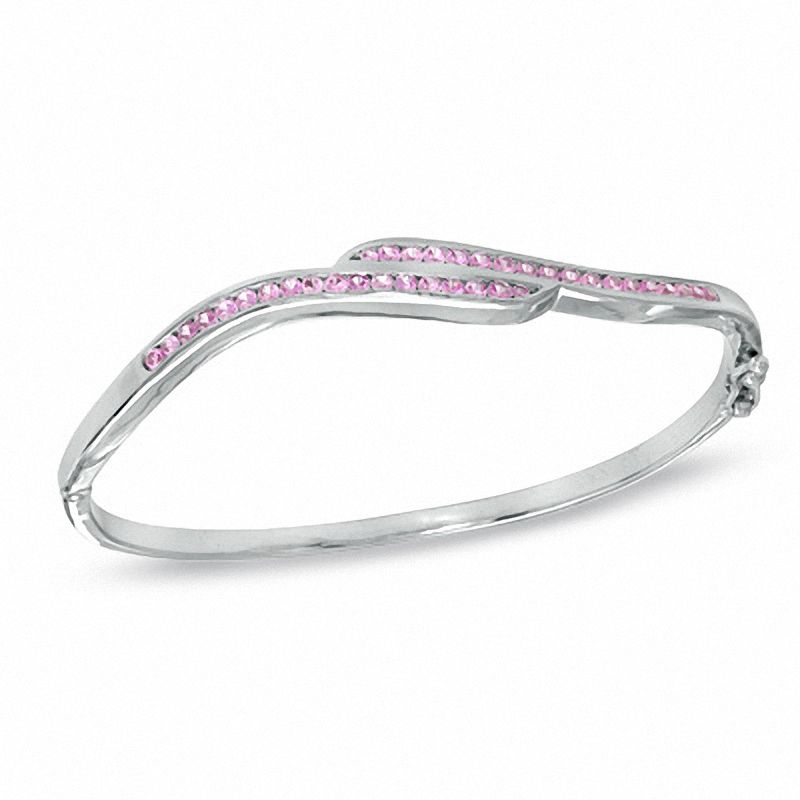 Main Image 1 of Lab-Created Pink Sapphire Bangle in Sterling Silver