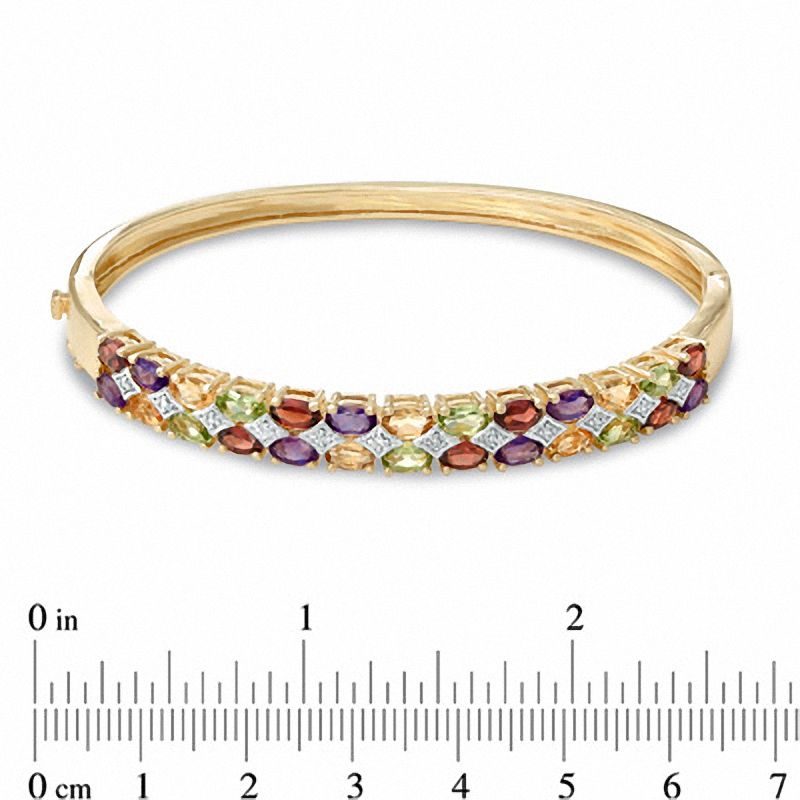 Multi-Gemstone and Diamond Accent Bangle in Sterling Silver with 14K Gold Plate