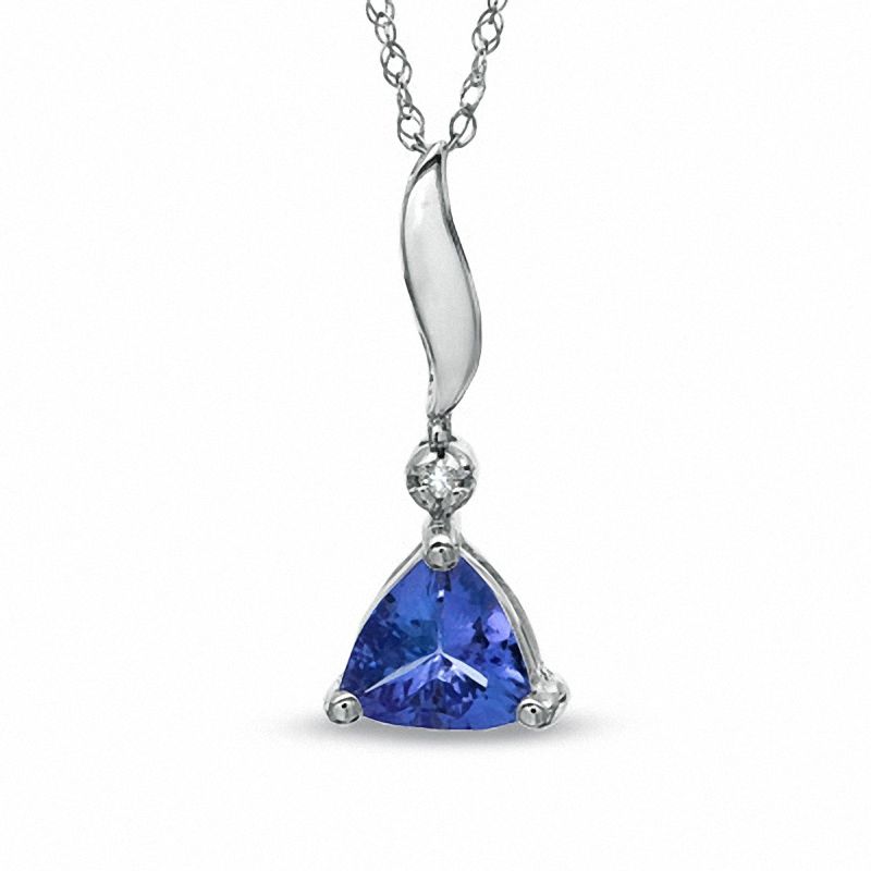 5.0mm Trillion-Cut Tanzanite and Diamond Accent Pendant in 10K White Gold|Peoples Jewellers