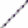 Thumbnail Image 0 of Pear-Shaped Amethyst and 0.10 CT. T.W. Diamond Bracelet in Sterling Silver