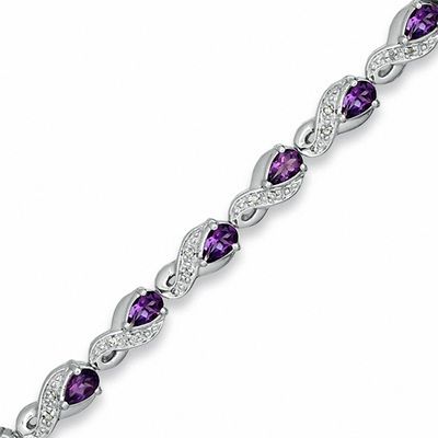 Pear-Shaped Amethyst and 0.10 CT. T.W. Diamond Bracelet in Sterling Silver