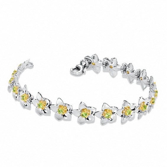 Peridot Flower Bracelet in Sterling Silver