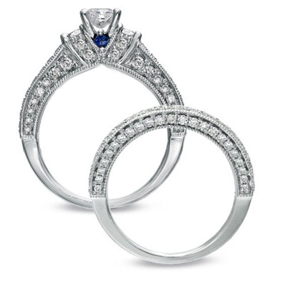 Vera Wang Love Collection CT. T.W. Princess-Cut Diamond Three Stone Bridal Set in 14K White Gold