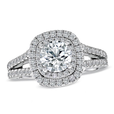 Vera Wang Love Collection CT. T.W. Diamond Frame Split Shank Engagement Ring in 14K White Gold