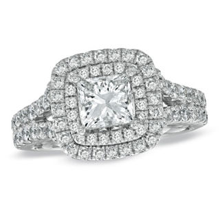 Vera Wang Love Collection CT. T.W. Princess-Cut Diamond Frame Split Shank Engagement Ring in 14K White Gold