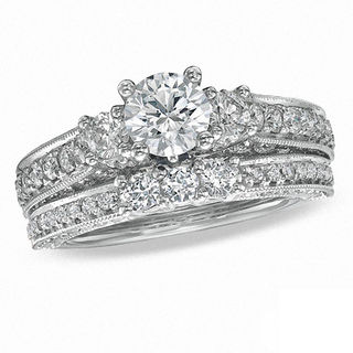 Vera Wang Love Collection CT. T.W. Diamond Three Stone Bridal Set in 14K White Gold