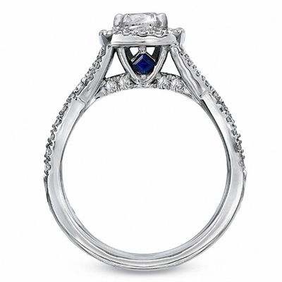 Vera Wang Love Collection 1.30 CT. T.W. Cushion-Cut Diamond Frame Twist Engagement Ring in 14K White Gold