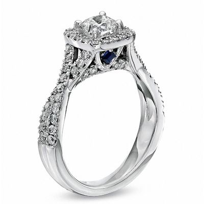 Vera Wang Love Collection 1.30 CT. T.W. Cushion-Cut Diamond Frame Twist Engagement Ring in 14K White Gold