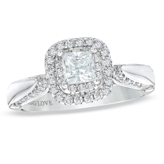 Vera Wang Love Collection 0.83 CT. T.W. Princess-Cut Diamond Double Frame Engagement Ring in 14K White Gold