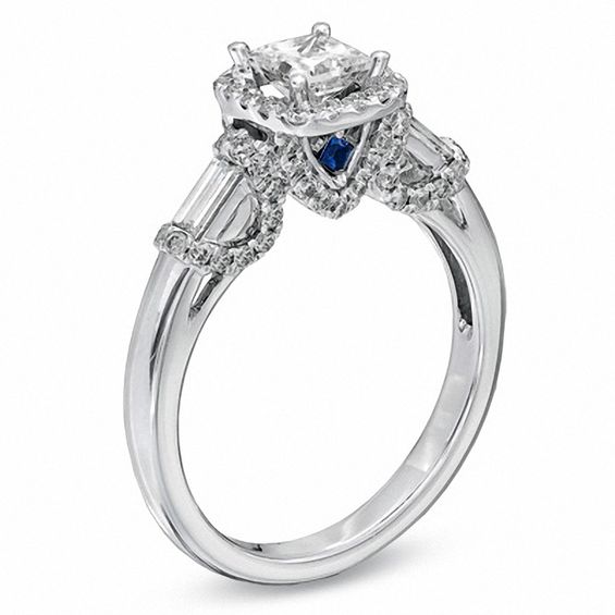 Vera Wang Love Collection 1.05 CT. T.W. Princess-Cut and Baguette Diamond Frame Engagement Ring in 14K White Gold