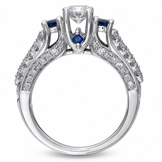 Vera Wang Love Collection 1.30 CT. T.W. Diamond and Sapphire Three Stone Engagement Ring in 14K White Gold