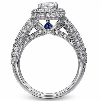 Vera Wang Love Collection 1.95 CT. T.W. Cushion-Cut Diamond Frame Engagement Ring in 14K White Gold