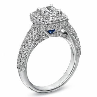 Vera Wang Love Collection 1.95 CT. T.W. Cushion-Cut Diamond Frame Engagement Ring in 14K White Gold