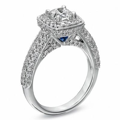 Vera Wang Love Collection 1.95 CT. T.W. Cushion-Cut Diamond Frame Engagement Ring in 14K White Gold