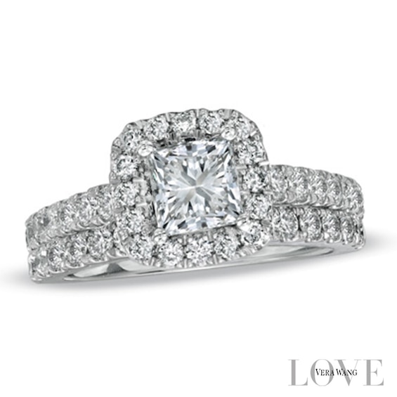 Vera Wang Love Collection 1.95 CT. T.W. Princess-Cut Diamond Frame Bridal Set in 14K White Gold