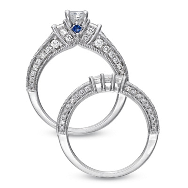 Main Image 2 of Vera Wang Love Collection 1.95 CT. T.W. Princess-Cut Diamond Three Stone Bridal Set in 14K White Gold