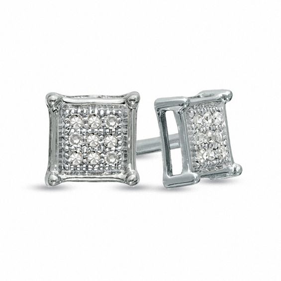 0.05 CT. T.W. Diamond Square Stud Earrings in 10K White Gold