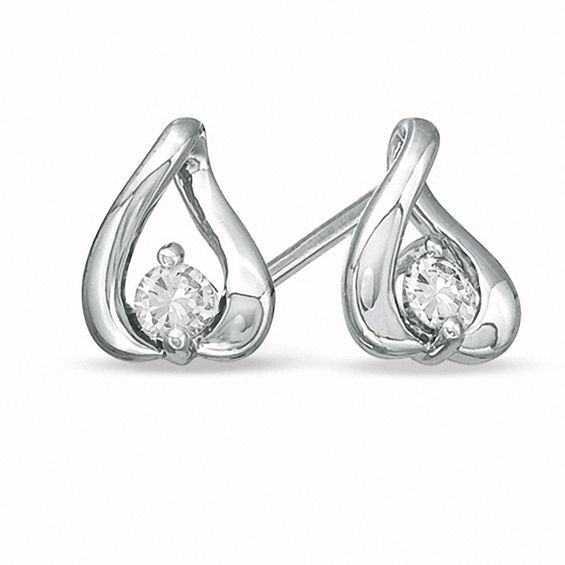 0.16 CT. T.W. Diamond Solitaire Kiss Stud Earrings in 10K White Gold