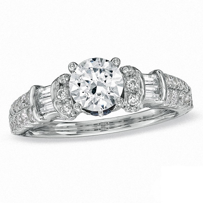 Vera Wang Love Collection 1.45 CT. T.W. Round and Baguette Diamond Engagement Ring in 14K White Gold