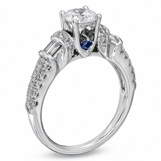 Vera Wang Love Collection 1.45 CT. T.W. Round and Baguette Diamond Engagement Ring in 14K White Gold