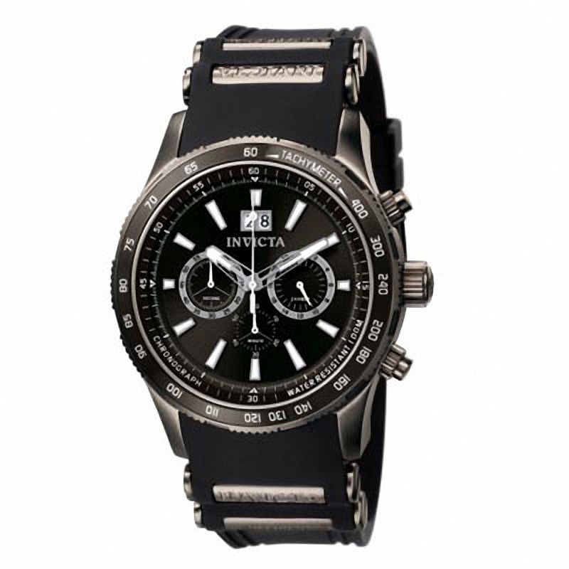 Men's Invicta Aviator Chronograph Black Strap Watch with Black Dial (Model: 1239)