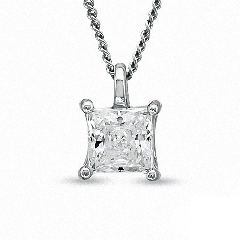 0.30 CT. Certified Princess-Cut Canadian Diamond Pendant in 14K White Gold (I/I2) - 17"