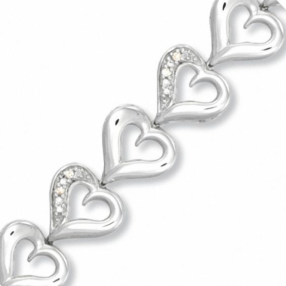 Diamond Accent Heart Link Bracelet in Sterling Silver - 7.25"