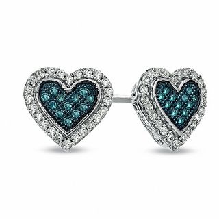 0.23 CT. T.W. Enhanced Blue and White Diamond Heart Frame Earrings in Sterling Silver