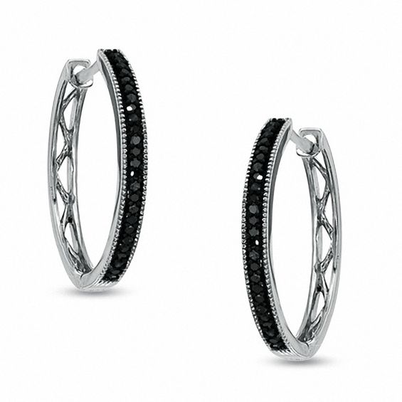 0.14 CT. T.W. Black Diamond Hoop Earrings in Sterling Silver