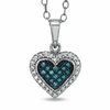 0.13 CT. T.W. Enhanced Blue and White Diamond Heart Frame Pendant in Sterling Silver