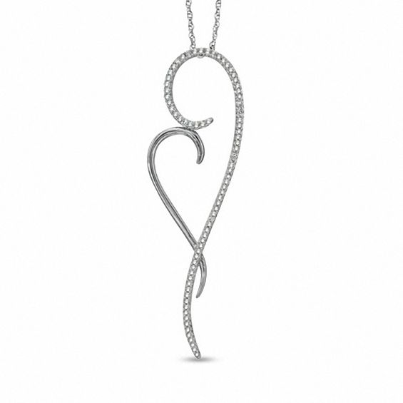 0.33 CT. T.W. Diamond Tilted Looped Heart Pendant in Sterling Silver