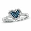 Thumbnail Image 0 of 0.13 CT. T.W. Enhanced Blue and White Diamond Frame Heart-Shaped Ring in Sterling Silver