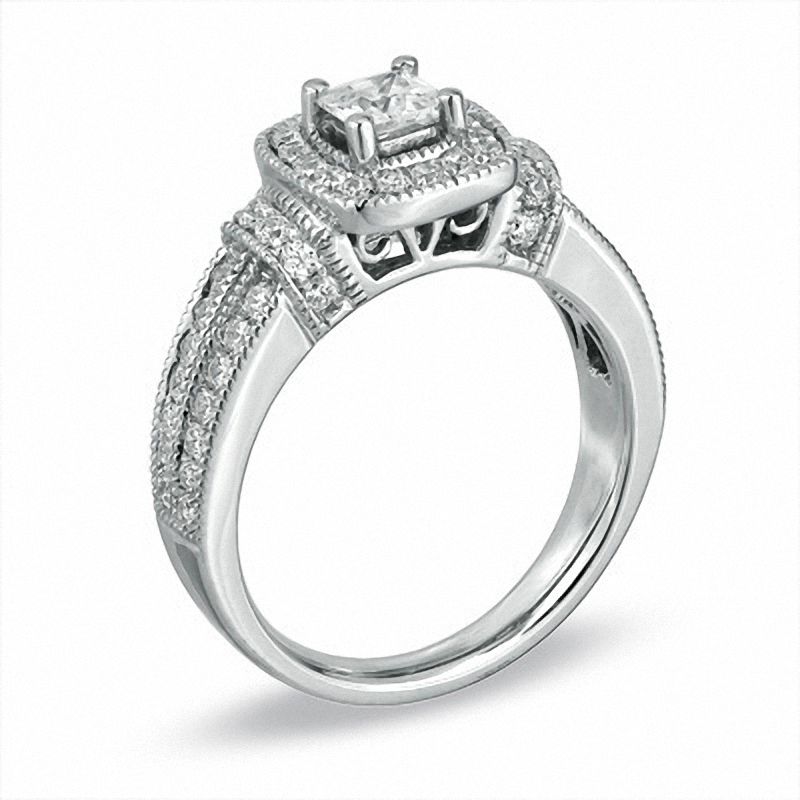 Main Image 2 of 1.00 CT. T.W. Princess-Cut Diamond Frame Engagement Ring in 14K White Gold