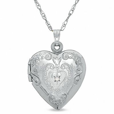 Diamond Accent Floral Heart Locket in 10K White Gold