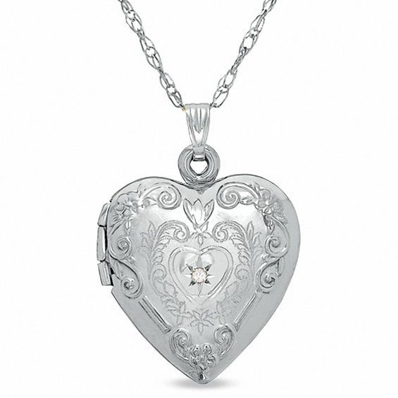 Diamond Accent Floral Heart Locket in 10K White Gold