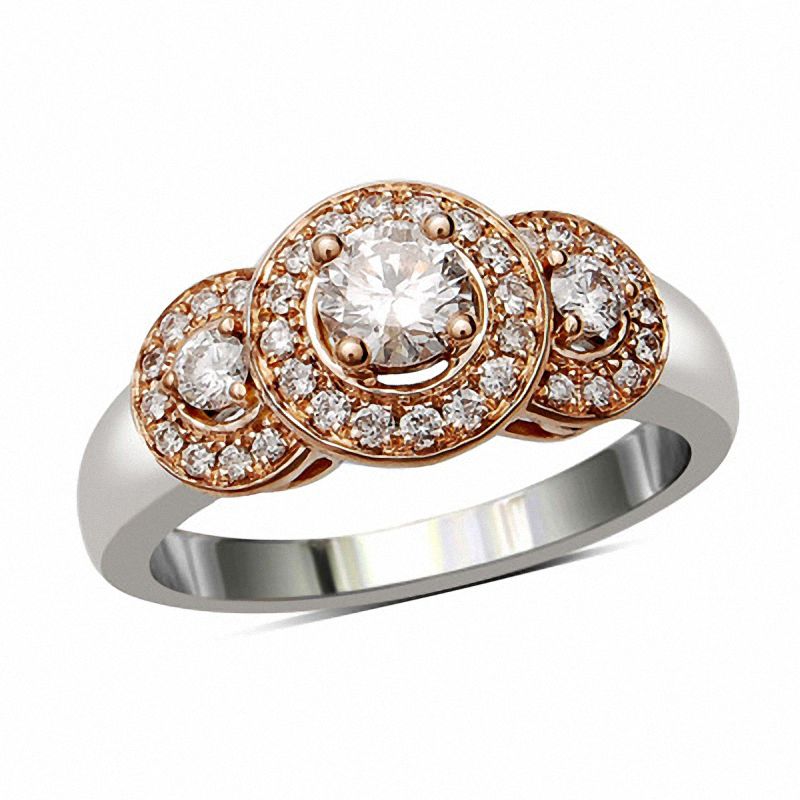 0.63 CT. T.W. Diamond Three Stone Frame Engagement Ring in 14K Two-Tone Gold|Peoples Jewellers