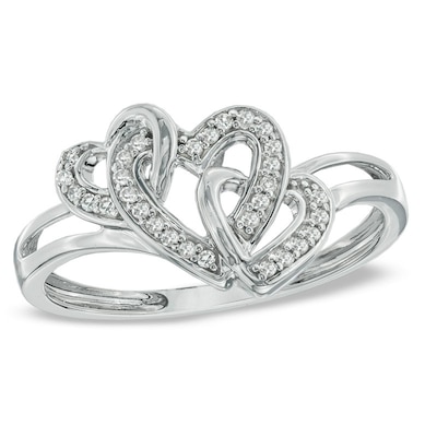 0.10 CT. T.W. Diamond Triple Heart Promise Ring in Sterling Silver