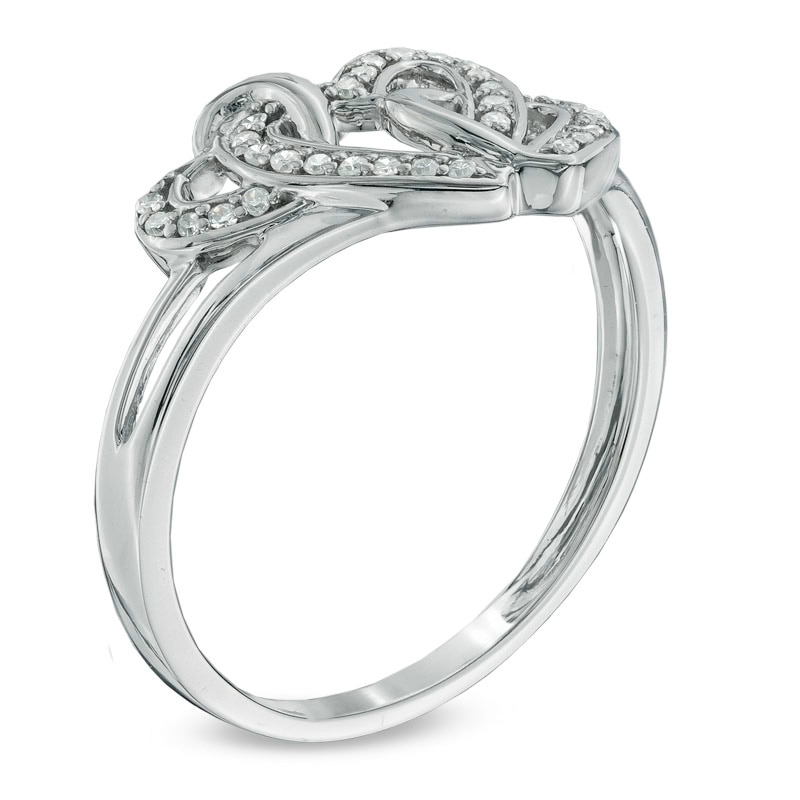 0.10 CT. T.W. Diamond Triple Heart Promise Ring in Sterling Silver|Peoples Jewellers