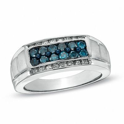 Men's 1.00 CT. T.W. Enhanced Blue and White Diamond Band in Sterling Silver