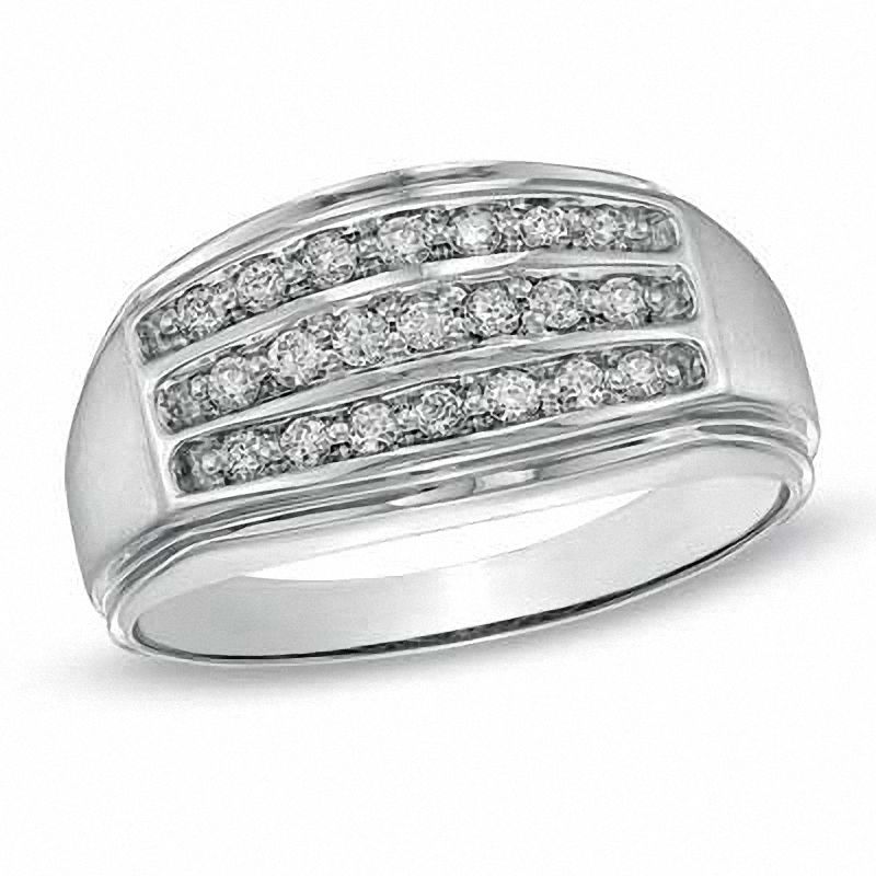 Men's 0.33 CT. T.W. Diamond Three Row Comfort Fit Anniversary Band in 10K White Gold|Peoples Jewellers