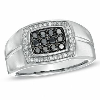 Men's Black Sapphire and 0.14 CT. T.W. Diamond Frame Ring in 10K White Gold